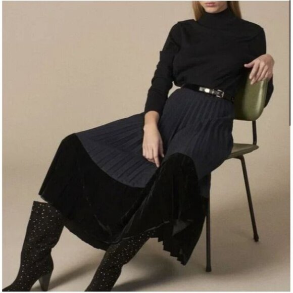 Sandro Velna Velvet-Detail Pleated Skirt XS 0/XS - Picture 1 of 16
